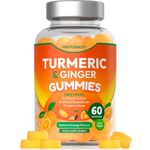 Turmeric Gummies with Ginger | High Strength Turmeric Curcumin Supplement | 60 Vegan Gummies in Natural Orange Flavour | Tablet Alternative | by Horbaach