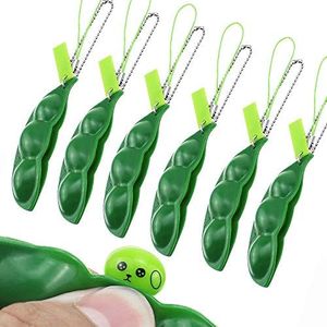 BlueXP 6 Pack Squeeze-a-Bean Keychain Pendants Green Squeeze Bean Fidget Toy with Reduce Anxiety and Stress for Children and Adult Keyring Cellphone Chain Bag Pendant