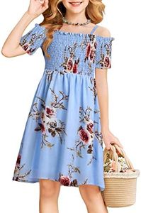 Arshiner Girls Summer Dress Sleeveless Printing Casual Party Dresses Light Blue for 12-13 Years