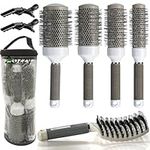 Aozzy 5pcs Pottery Lonic Round Hair Brush Set for Blow Drying, Curling, Professional Salon Styling Brush Set, Barrel Hairdressing Brushes Sets, Hair Drying Brush Round Set (25mm 32mm 45mm 53mm）