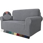 MAXIJIN Super Stretch Couch Cover for 2 Seater Couch, 1-Piece Universal Love Seat Covers Jacquard Spandex Sofa Protector Dogs Pet Friendly Fitted Loveseat Slipcover (2 Seater, Light Grey)