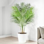 Keeplush Artificial Palm Tree 4ft Tall Fake Palm Tree Indoor Decor with 13 Trunks and Real Bark Design Faux Tropical Areca Palm Silk Floor Plant in Pot for Home Office Living Room Bedroom Decor 1pcs