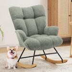 Zedachica Nursery Rocking Chair Teddy Upholstered Glider Rocker Rocking Accent Chair with High Backrest Comfy Armchair with Padded Seat Soft Side Chair for Living Room Bedroom Office (Green Teddy)