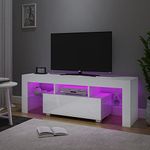 Panana 51inch TV Stand Storage Glass Shelves Big Drawer Sideboard 16 Colors RGB LED Lighted TV Cabinet for 32 40 43 50 55 inch 4k TV (White, With LED)