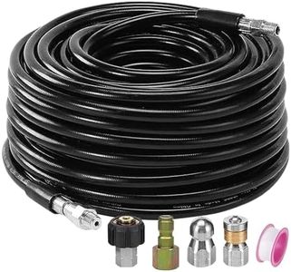 Rynomate High Pressure Washer Hose Kit 30.5M / 100FT with Rotating Nozzle, Flexible, Durable, Easy-to-Use, Versatile for Drains, Pipes, and Surfaces, Black