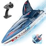 DEERC Brushless RC Shark Boat, 30+ MPH High-Speed Remote Control Boat W/LED Lights for Seas, Pools& Lakes, Never Capsize, Low Battery Alarm, 2.4Ghz Racing Boat Outdoor Water Toy for Kids& Adults