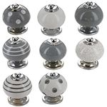 G Decor Dark Grey and White Handmade Assorted Designs Ceramic Door Knobs, Vintage, Shabby Chic, Interior Furniture, Cabinet Cupboard Drawers Pulls Handles (8-Pack)