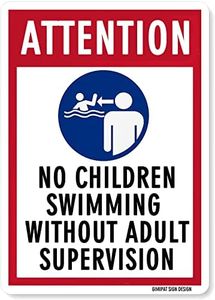 GIMIPAT Aluminum attention no children swimming without adult supervision Pool Sign, 12inx8in Fade Resistance, Indoor/Outdoor Use Metal Sign