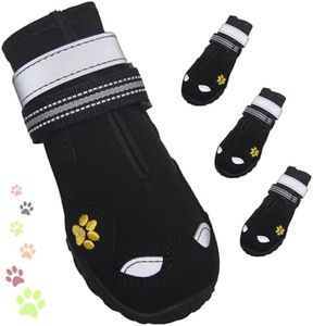 FISHOAKY Dog Shoes for Large Dogs, 360°Anti Slip Medium Dog Boots & Paw Protectors Winter Snowy, Waterproof 4Pcs Dog Booties with Reflective Strips (Size 1: 1.57''x2.09''(W*L), Black)