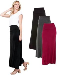 Azules Maxi Skirt for Women- Elegant Long Women's Skirts- Solid Color, Soft, Stretchy, Flowy Boho Rayon- Womens High Waist Fold Over for Any Occasion - Black, Burgundy and Charcoal - 1X