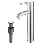 VOTON Vessel Sink Faucet Chrome Modern Tall Bathroom Faucets Single Handle One Hole Rv Vanity Lavatory Bathroom Sink Faucet with Pop-up Drain