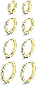 Sanfenly 4Pairs 14K Gold Plated Small Huggies Hoop Earrings for Women Mens CZ Mini Hoop Earrings Hypoallergenic Cartilage Tiny Hoop Cuff Sleeper Earrings Piercing 6mm 8mm 10mm 12mm