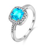 Uloveido Rhodium Plated Solitaire Rings for Women, Square Ring, Silver Color Engagement Wedding Band Rings for Ladies with Cubic Zirconia (Blue, Size Q) Y3100