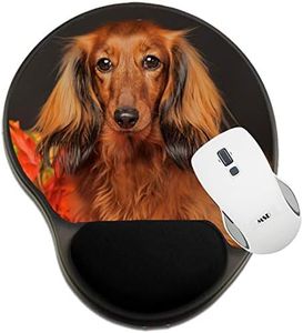 MSD Alfombrilla para mouse con reposamuñecas protegidas, alfombrilla con soporte para muñeca, ID de imagen: 23884274 perro salchicha de pelo largo en otoño