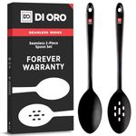 DI ORO Seamless Series 2-Piece Silicone Spoon Set - 600F Heat-Resistant Rubber Non-Stick Slotted and Solid Spoons for Mixing and Serving - LFGB Certified and BPA Free Pro-Grade Silicone – Black