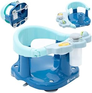 Twinly - Siège de bain pour bébé - Chaise de bain avec dossier - Barre de sécurité à ouverture et 4 grandes ventouses de sécurité - Comprend 3 jouets (Azul)