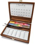 Sennelier L'Aquarelle Wood Watercolor Half Pan Set, 24 Half Pans, Porcelain Palette, Sennelier Brushes Size 2 and 3 (10-131614-00)
