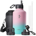 Water Bottle Insulated 64 oz with Straw & 3 Lids, Coolflask Half Gallon Water Jug Large Metal Stainless Steel Wide Mouth for Sports, Gym or Office, BPA-Free Keep Cold 48H Hot 24H, Bubblegum Princess