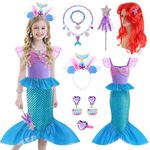 YYDSXK Mermaid Costume Kids, Mermaid Dress for Girls with Ariel Mermaid Wig, Princess Costumes Fancy Dress for Girl Gift, Little Mermaid Costume for Carnival Cosplay Party (130)