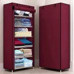 YouCopia Multi Purpose Collapsible Wardrobe with Door Cover Wardrobe for Clothes Organizer for Storage (6-Layer, Maroon)