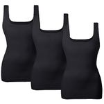 EUYZOU Women Tummy Control Shapewear Tank Tops Seamless Square Neck Compression Tops Slimming Body Shaper Camisole, Black 3pk, Large