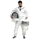 VIBEOUT Bee Suit Full Body Polycotton Beekeeping Clothes Fencing & Round Dual Veil Hood Hat Protective Beekeeper Suit Jacket Coat and Trouser Beekeeper Equipment for Men & Women (White, Large)