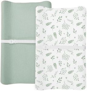 Changing Pad Cover for Baby Boy Girl 2 Pack, Muslin Changing Table Pad Covers with Boho Style, Neutral Nursery Bedding Essentials Soft and Breathable (Leaf C & Sage)