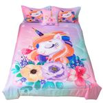 ADASMILE A & S Girls Unicorn Comforter Twin Set for Kids 6 Pieces Pink Floral Unicorn Bedding Twin for Girls Flowers Unicorn Comforter with Twin Bed Sheets Set Cartoon Unicorn Bed in A Bag Comforter