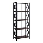 Monarch Specialties I 3617 Bookshelf, Bookcase, Etagere, 4 Tier, 62" H, Office, Bedroom, Metal, Laminate, Brown, Black, Contemporary, Modern