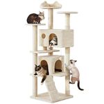 Yaheetech Cat Tree, 178cm Cat Tower w/Scratching Posts, 2 Cat Condos, Perched Platforms and 2 Dangling Balls Cat Furniture, Beige