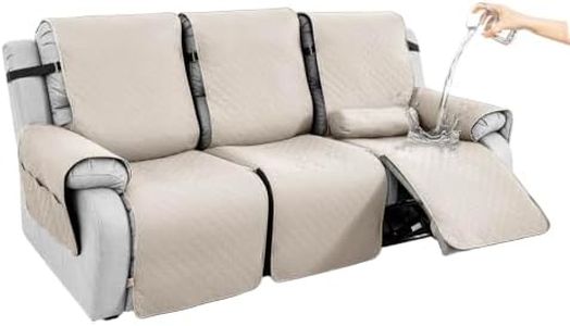 Hiiksolo Waterproof Recliner Chair Cover with Lumbar Roll Pillow, Recliner Cover Non-Slip Storage Pockets FurnitureProtecto Dogs (Dark Gray, 22") (White, 3 Seater)