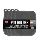 Ritz Terry Potholder & Hot Pad: Unparalleled Heat Resistant, Durable 100% Cotton – Ergonomically Designed for Optimal Grip – Easy-Care Machine Washable – Perfect for Your Kitchen – Graphite, 4-Pk