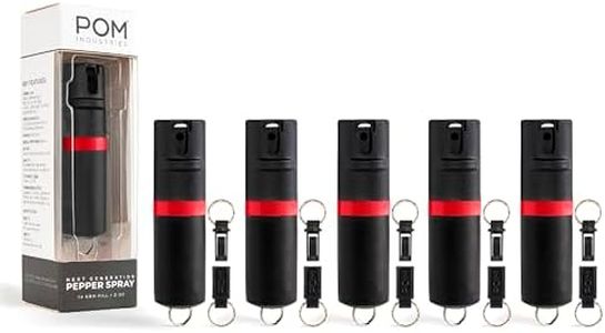 POM Pepper Spray Keychain, Quick Key Release for Instant Access, Flip Top Safety, Maximum Strength OC Formula with UV Marking Dye, 25 Bursts, 10 ft Range, 0.5 fl oz