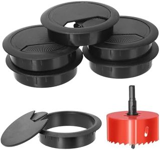 Swpeet 6Pcs Black Desk Cable Wire Grommet Cord with Hole Saw, Tidy Cable Hole Cover Organizers, Desk Wire Cord Cable Grommets Hole Cover, 1Pcs 2.36Inch_60mm Tools Hole Saw with Arbor for Office Desk