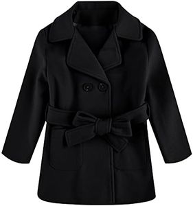 Baby Kids Boys Girls Classic Wool Blend Coat Winter Double Breasted Trench Coat Outwear Pea Coat Jacket with Belt Black