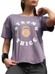 CHKOKKO Women Round Neck Dry Fit Gym Sports Printed Regular Fit T-Shirt Self Purple Xxl