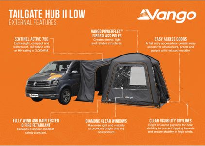 Vango Tailgate Hub II Campervan Awning – Rear Connection, Durable 75D, Compact