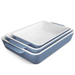 Homnso 3-pieces Casserole Dishes For Oven Stackable Rectangular Ceramic Bakeware Set Deep With Handles Grey&white Cookware 12.2",10.4",8.5" Long Each