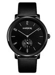 Harbor Slim Analog Full Black Simple & Business Wear Genuine Leather Wrist Watch for Mens (Black)