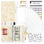 BeeSpark A6 Budget Binder with Budget Sheets| Zipper Envelopes| Card Binder Pockets| Ruler| Item stickers & Label Colour Stickers| Stationary Supply (Marble Beige)