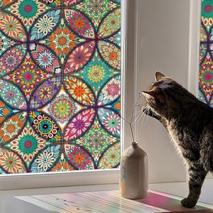 Stained Glass Window Film Privacy Decorative Tinting Film for Home Frosted Bathroom Window Coverings Static Cling Non-Adhesive