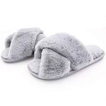 Women's Cross Band Soft Plush Fuzzy House/Indoor Slippers,Open Toe Faux Fur Fluffy Flats Slippers Warm Comfy Cozy Bedroom Slide Slippers