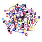 BodyJewelryOnline Tongue Ring Assorted Lot of 20 Surgical Steel Piercing Barbells 14 Gauge No Duplicates (20 Pieces), Stainless Steel,Acrylic,Steel