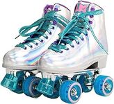 Flamingueo Roller Skates - 4 Wheel Roller Boots, Quad Skates, ABEC-7 Bearings, Roller Skates Adult 82A, Roller Skates Shoes, Holographic Design, Roller Skates Women, Girls Roller Skates, Size 39EU