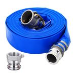 DAVCO 2" ID × 50 ft PVC Lay Flat Discharge Hose, Heavy Duty Reinforced Blue Pool Backwash Hoses For Swimming Drain Pools, with Aluminum Camlock C and E Fittings, Cam Lock Fitting Type A included