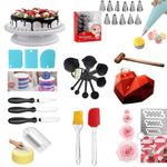 Cake Decoration Kit with 360-Degree Rotating Turntable Table,12 Piece Cake Decorating Nozzle,Heart Shape Mould with Hammer, Scraper Set, Silicone Spatulaa,3 Knif (All Product Reusable & Washable)