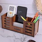 Deskart Desk Organizer With Remote, Business Visiting Card&Mobile Holder|Multipurpose Wooden Pen And Pencil Holder Stand For Office Desk And Study Table, Desk Supplies Organisers,Brown