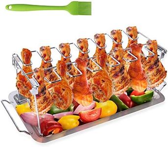 AISHN Chicken Leg Wing Grill Rack, BBQ Chicken Drumsticks Rack Stainless Steel Roaster Stand with Drip Pan, Hang Up to 14 Chicken Legs or Wings, Great Easy to Grill Smoke Wings in Grill or Smoker