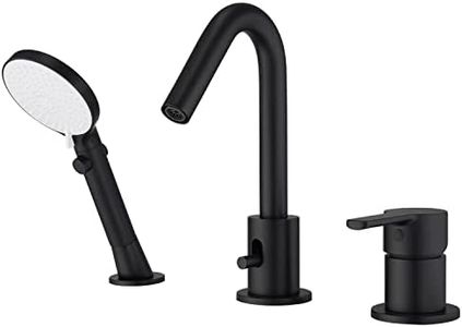 CREA Roman Tub Faucet Black, Tub Faucet Bathtub Bath Faucet Set 3-Hole with Hand Shower Tub Spout Diverter Deck-Mount Pull Out Bathroom Tub Faucet