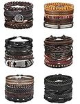 Florideco 30PCS Braided Leather Bracelets for Men Women Wrap Wood Beads Bracelet Woven Ethnic Tribal Rope Wristbands Bracelets Set Adjustable